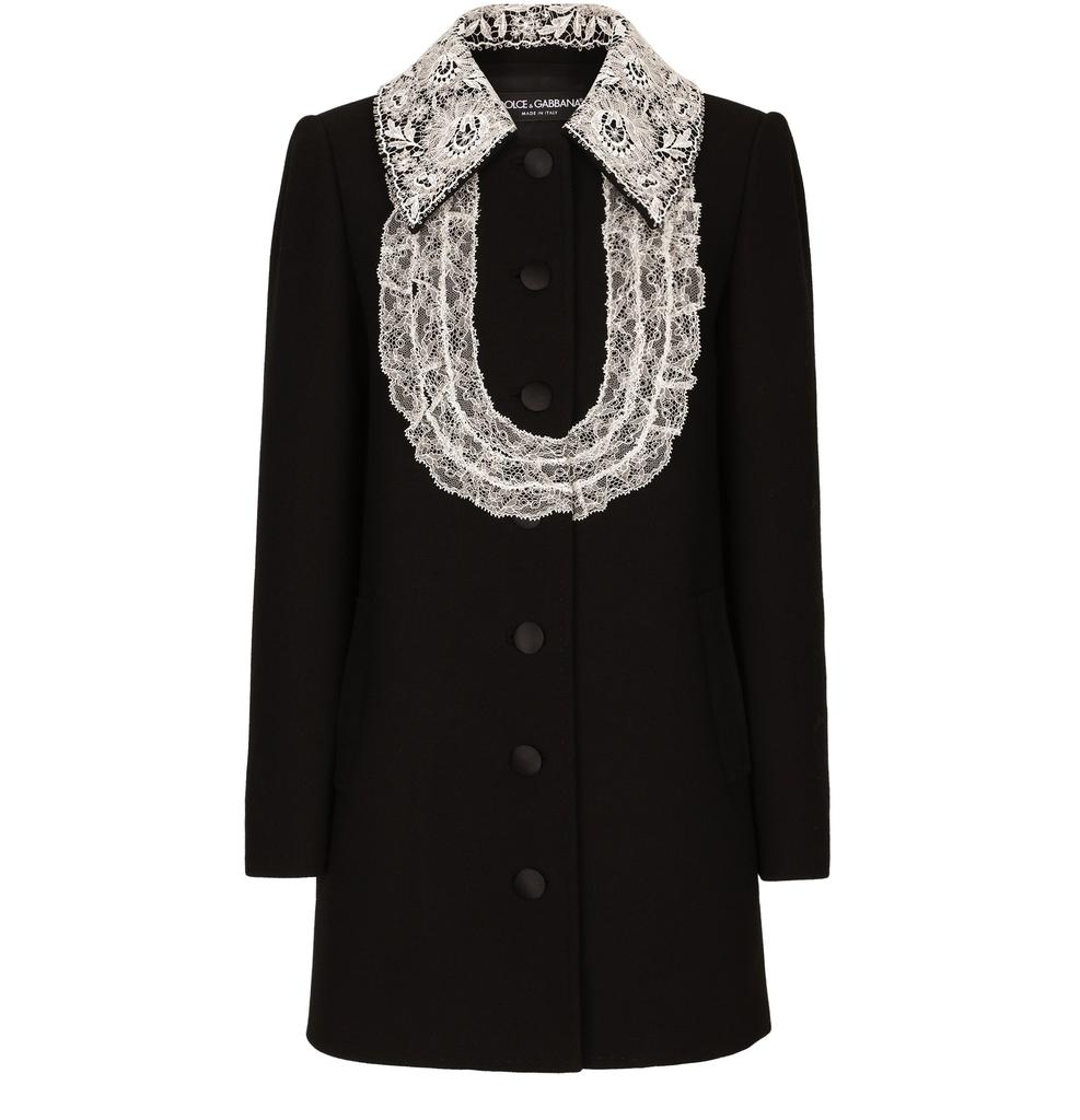 Dolce & Gabbana Short wool coat with lace details