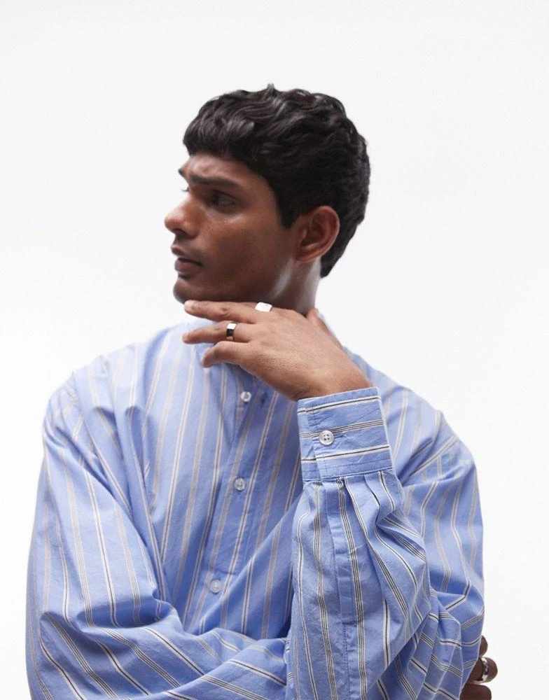 Topman Topman long sleeve oversized blue stripe shirt 1