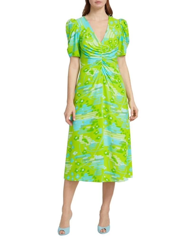 green emerald velvet dress Rhode Puff Sleeve Mini Dress Madeline Olive Linen-Cotton Size 2