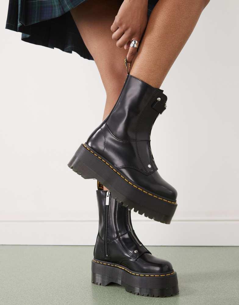 Shop Dr Martens Jetta hi max zip boots in black leather on Sale at