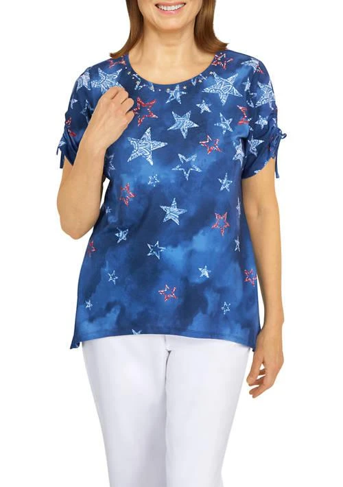 Alfred Dunner Dunner Womens Land Of The Free Tie Dye Batik Stars Top 1