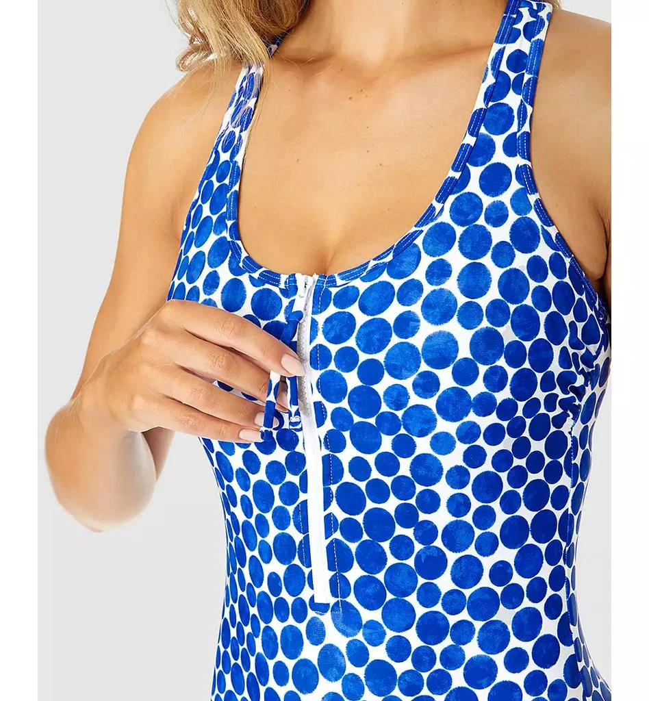 Anne Cole Women's Denim Dot Zip-Front Racerback One-Piece Swimsuit 2