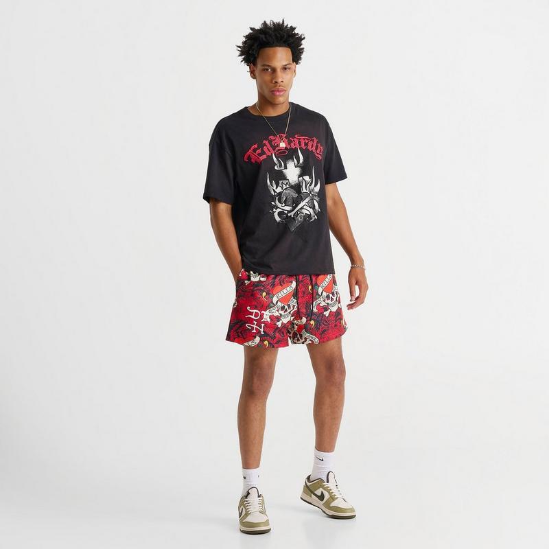 Ed Hardy Men's Ed Hardy Love Kills Slowly Skull Graphic Mesh Shorts