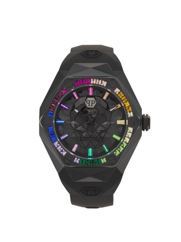 Philipp Plein The $Kull IP Black Stainless Steel Case & Silicone Strap Watch/45MM