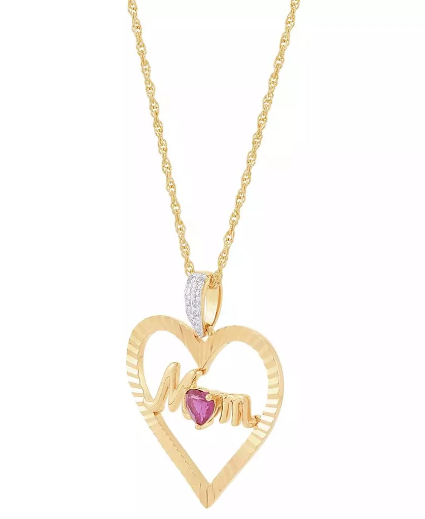 Macy
s Lab-Created Ruby (1/4 ct. t.w.) 
Diamond Accent Mom Heart Pendant Necklace in 14k Yellow Gold-Plated Sterling Silver, 16" + 2" extender 3