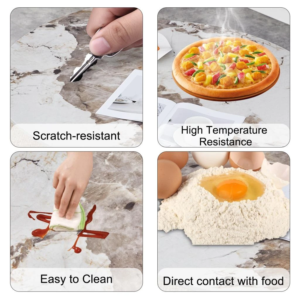 Streamdale Furniture Streamdale Round Marble Table 
6 Black Chairs with Gold Legs 6