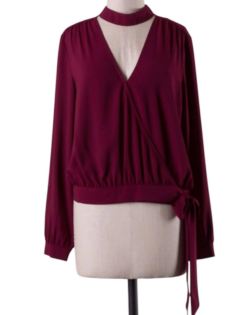 Naked Zebra Wrap Top With Choker In Wine