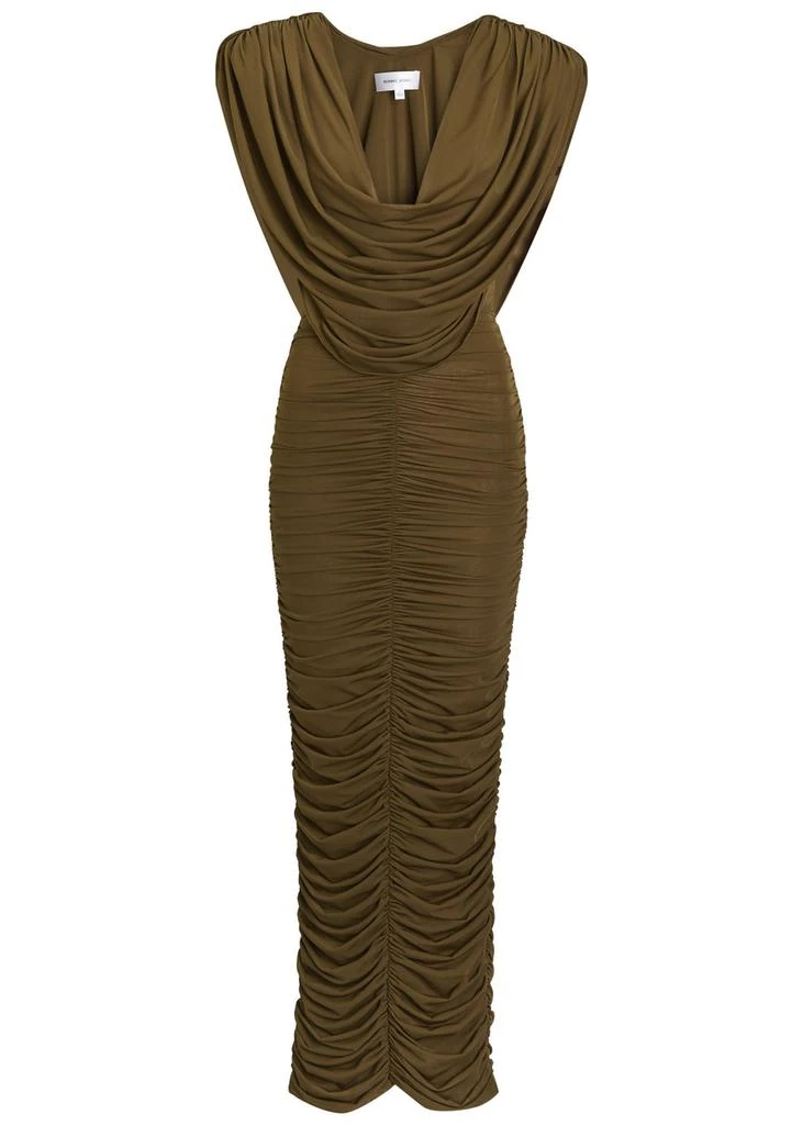 blue dress for baby girl Cowl Neck Ruched Bodycon Midi Dress in Green