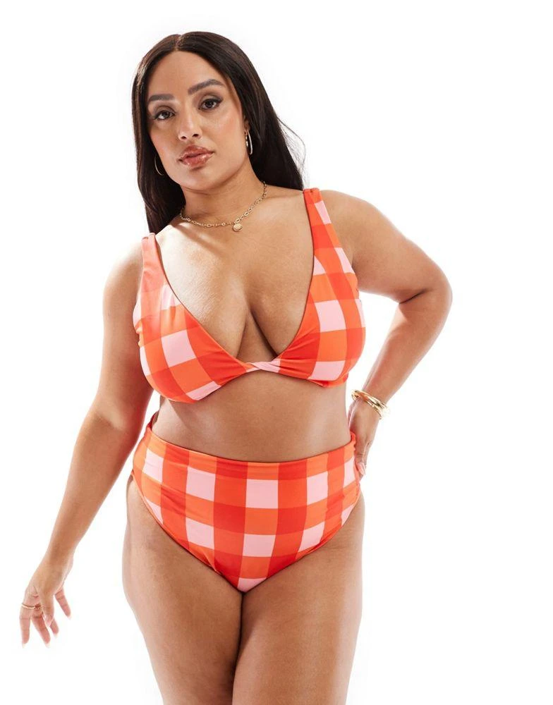 ASOS ASOS DESIGN Curve Picnic high leg high waist bikini bottom in gingham 4