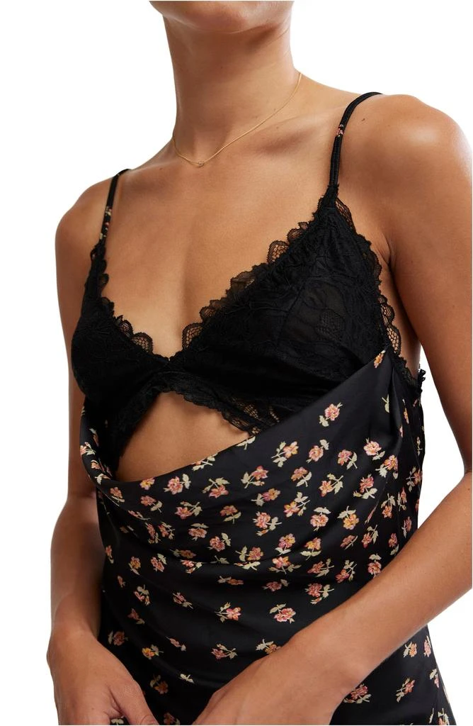 Free People Gossamer Glow Floral Print Cutout Lace Trim Nightgown 5