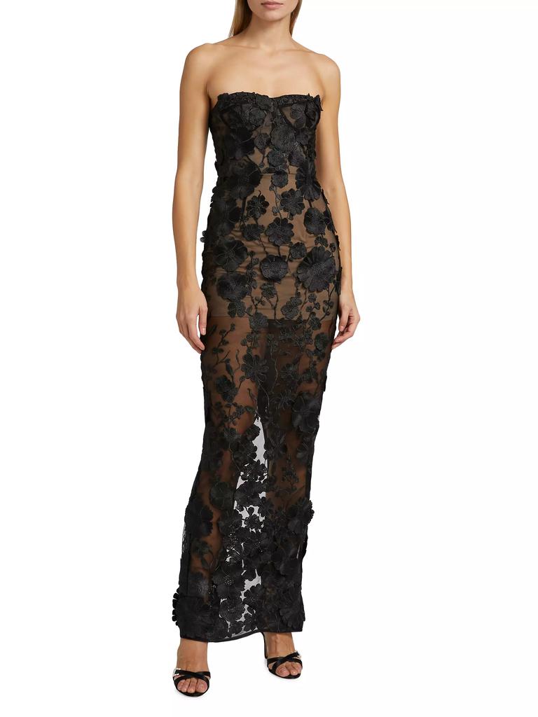 BRONX AND BANCO Jasmine Floral-Embroidered Sheer Maxi Dress