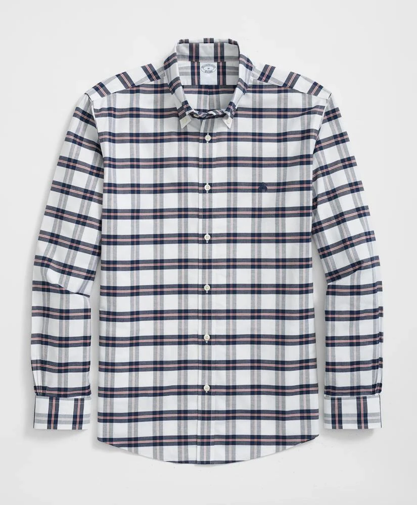 Brooks Brothers Stretch Cotton Non-Iron Oxford Polo Button Down Collar, Bold Check Shirt 1