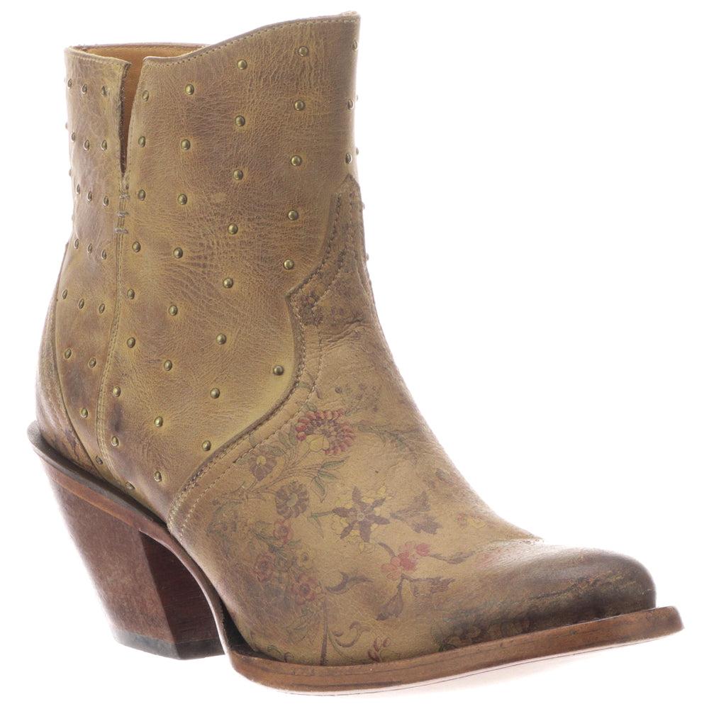 Lucchese Harley Cowhide Floral Studded Round Toe Cowboy Booties