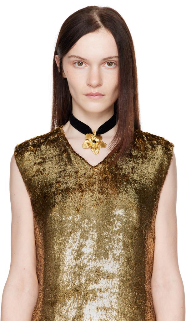ELHANATI Black & Gold Flower Pendant Necklace