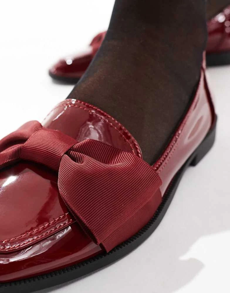ASOS ASOS DESIGN Wide Fit Mentor bow loafer flat shoes in burgundy patent 3