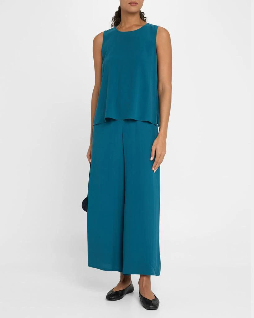 Eileen Fisher Cropped Wide-Leg Silk Georgette Crepe Pants 2