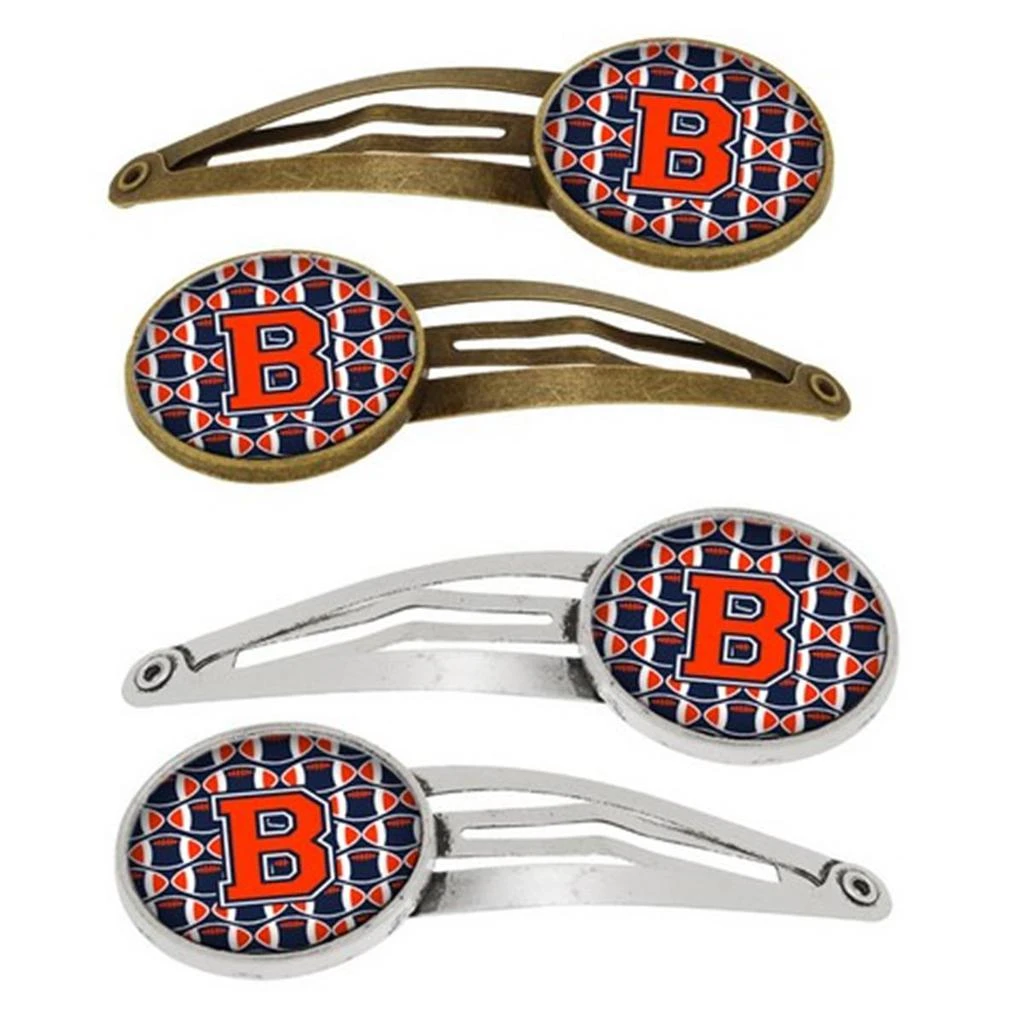 Carolines Treasures CJ1066-BHCS4 Letter B Football Orange, Blue & White Barrettes Hair Clips - Set of 4 1