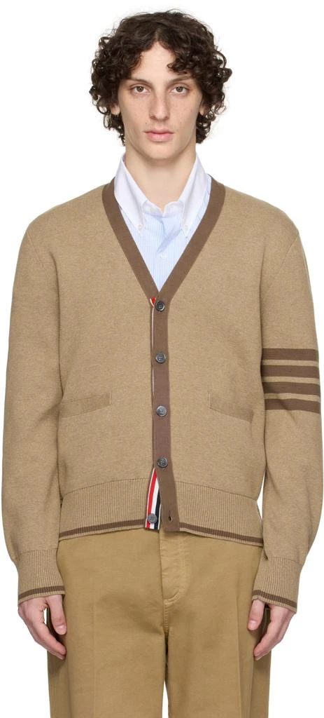 Thom Browne Brown Milano Stitch 4-Bar V-Neck Cardigan 1