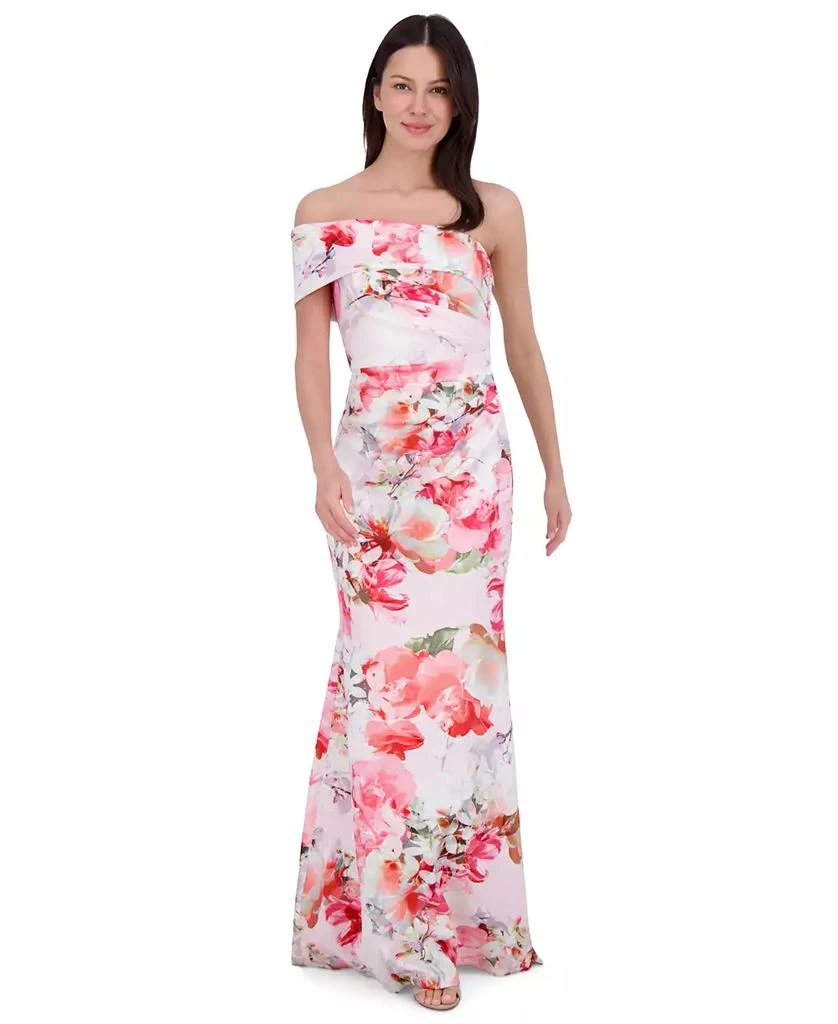 Shop Women's Printed Asymmetric Off-The-Shoulder Gown on Sale at