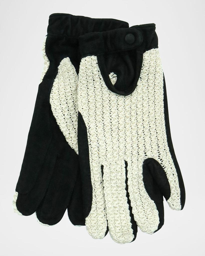 Portolano Men's Suede Gloves with Crochet Cotton Top