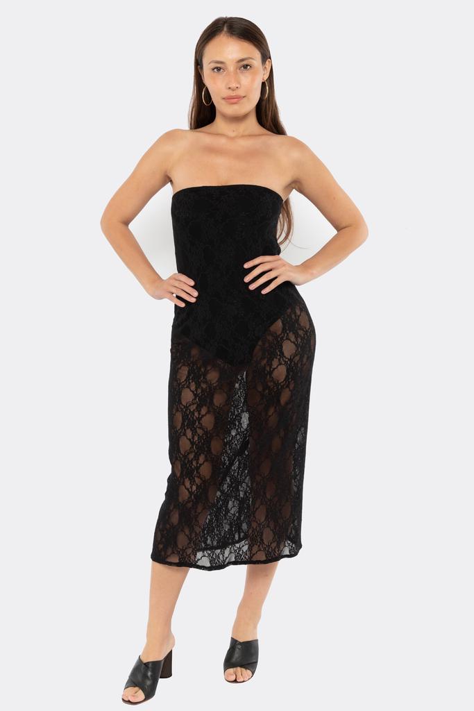 Los Angeles Apparel FNS800 - Floral Lace Midi Tube Dress