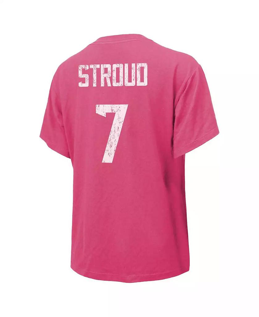 Majestic Women's Threads C.J. Stroud Pink Distressed Houston Texans Name and Number T-shirt