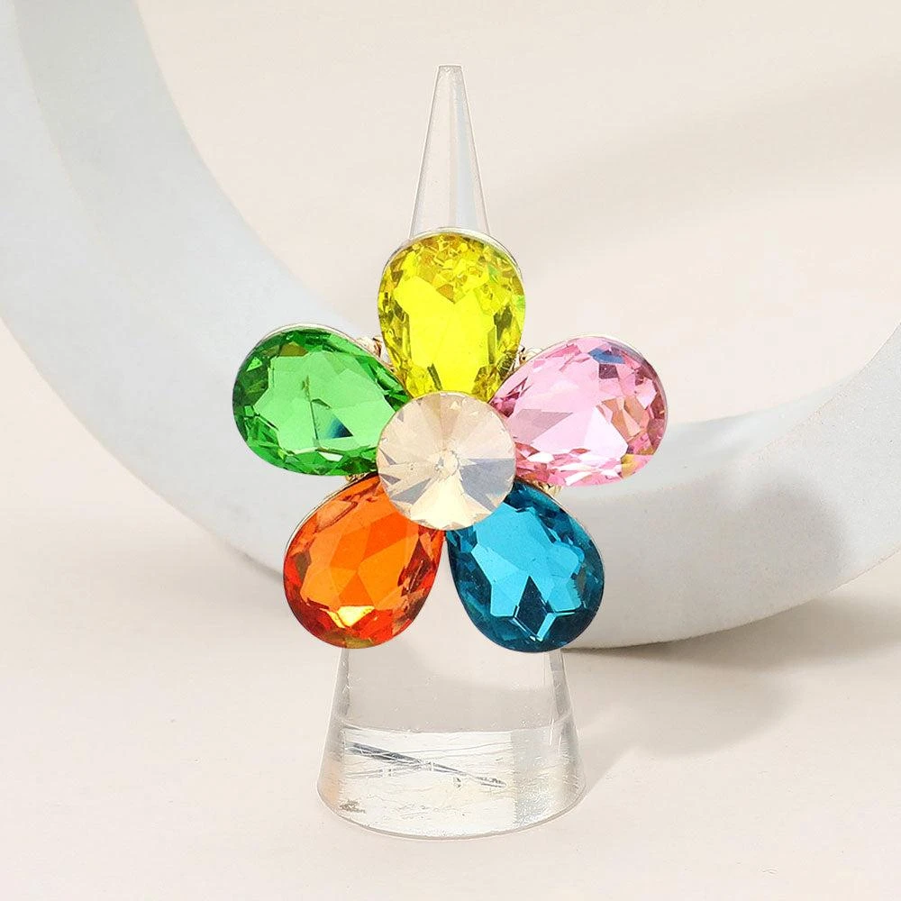 FASHNZFAB Flower Stone Cluster Stretch Ring