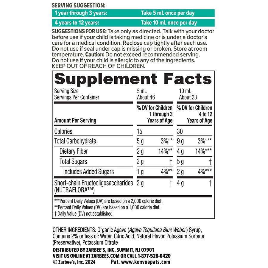 ZarBee's Naturals Children's Digestive Care Support Prebiotic Syrup Natural Grape 5