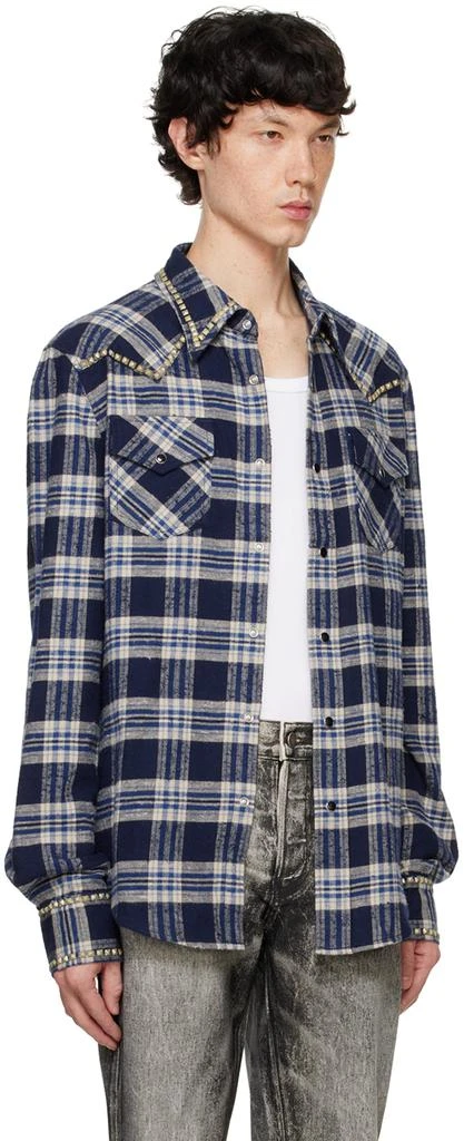COÛT DE LA LIBERTÉ Blue Steve Diamond Studded Plaid Shirt 2