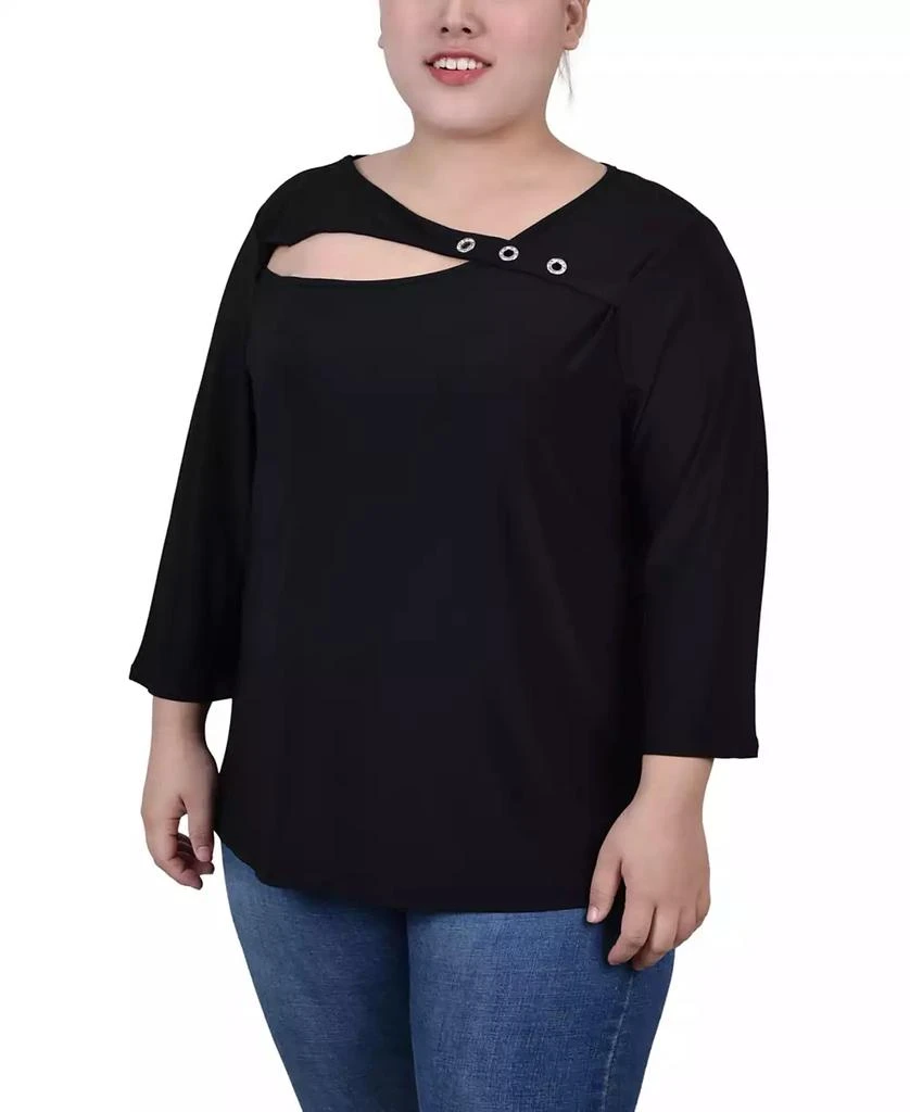 NY Collection Plus Size 3/4 Sleeve Cutout Top 1