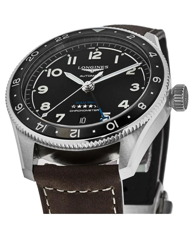 Longines Longines Spirit Zulu Time Black Dial Leather Strap Men's Watch L3.812.4.53.2 3