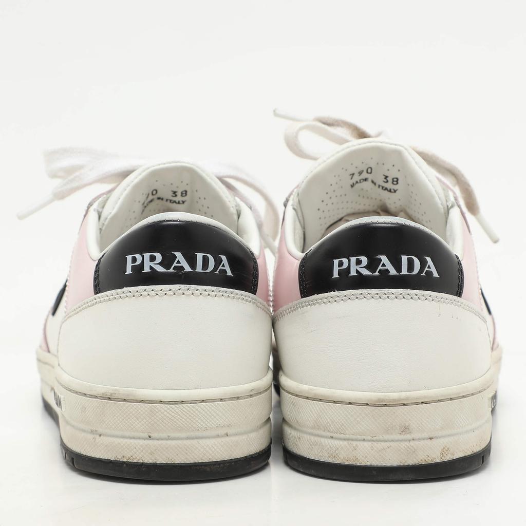 Shop Prada White/Pink Leather Low Top Sneakers Size 38 on Sale at