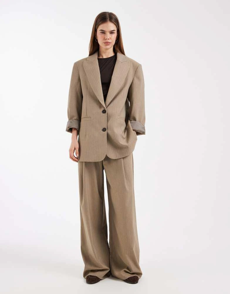 ASOS ASOS DESIGN oversized strong shoulder blazer in Taupe Stripe 2