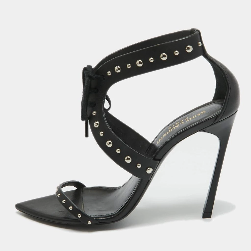 Yves Saint Laurent Saint Laurent Black Leather iris Studded Ankle Strap Sandals Size 38 1
