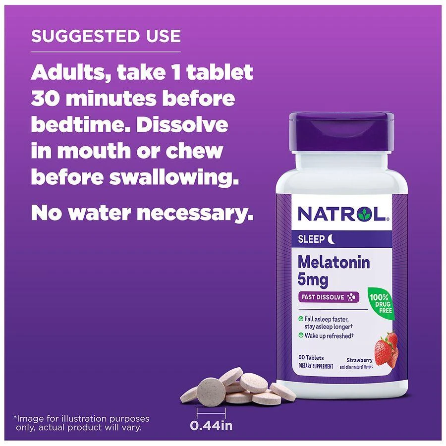 Natrol Melatonin 5mg, Sleep Support, Fast Dissolve Tablets Strawberry 7