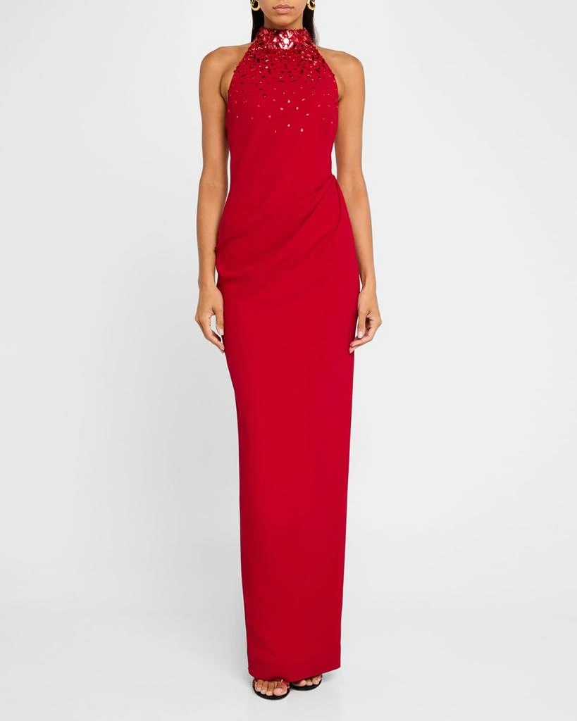 Pamella Roland Crystal Halter Crepe Gown 2