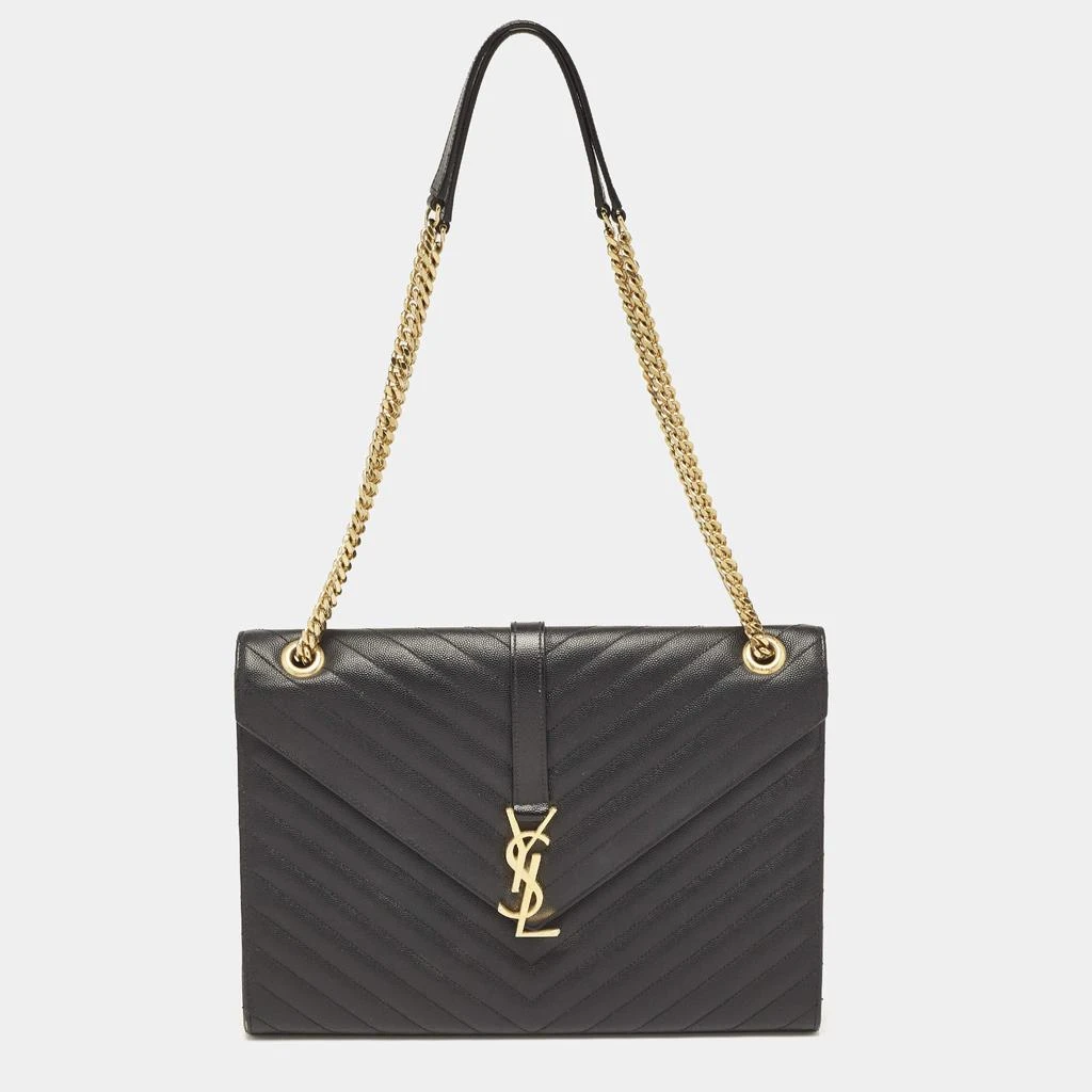 Yves Saint Laurent Saint Laurent Black Chevron Leather Large Monogram Envelope Shoulder Bag 1