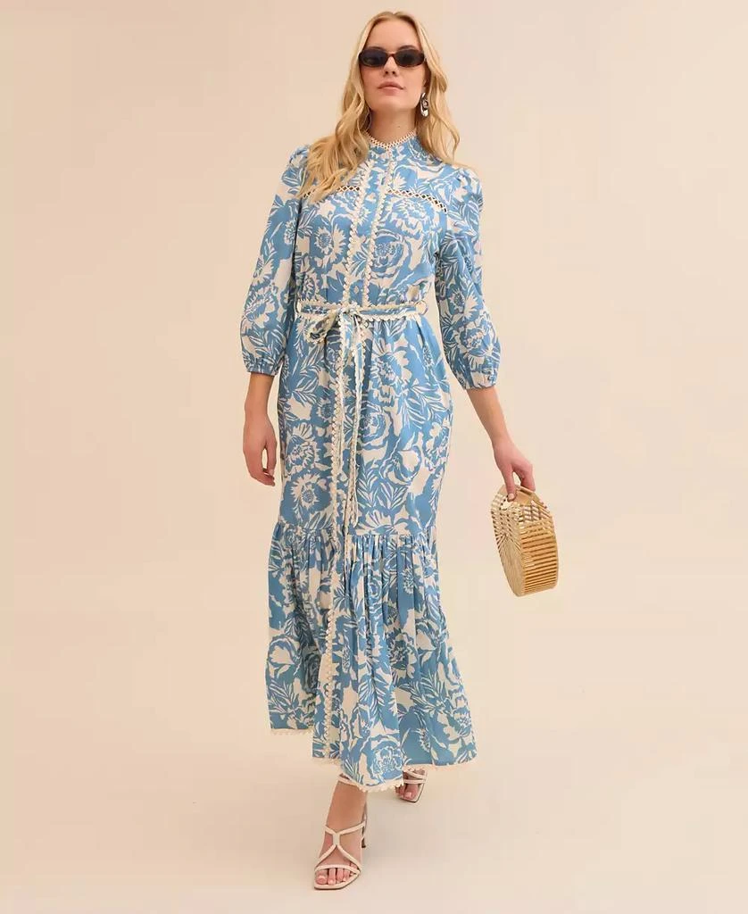 Avec Les Filles Women's Cotton Belted Puffed-Shoulder Dress 2