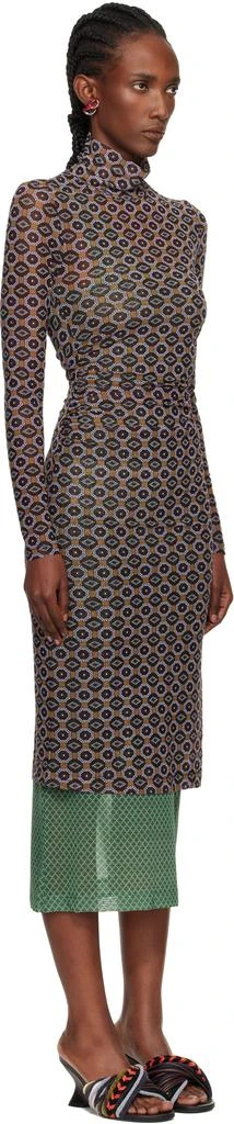 Dries Van Noten Brown 
Green Transparent Mesh Midi Dress 2