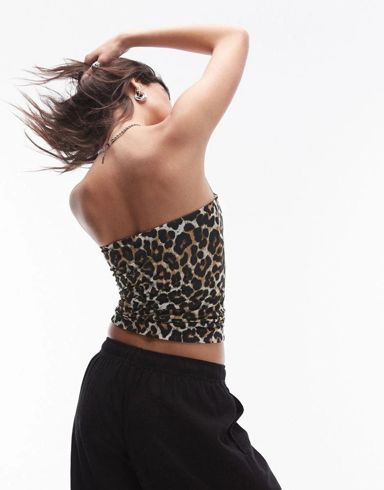 Topshop Topshop leopard print bandeau in brown 2