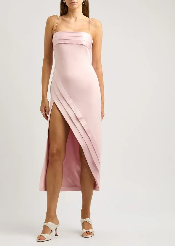 David Koma Satin-pleated midi dress 2