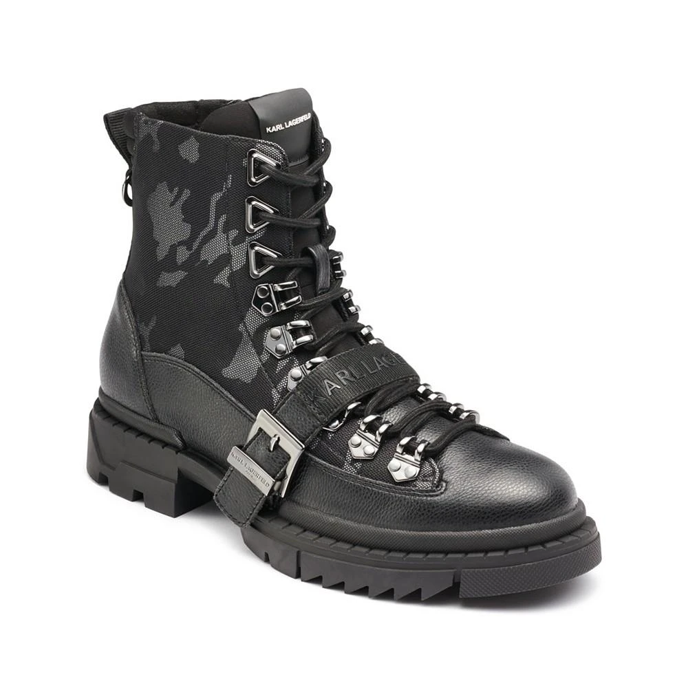 KARL LAGERFELD PARIS Karl Lagerfeld Men's Camo Front Logo Strap Buckle Lug Sole Boot 1