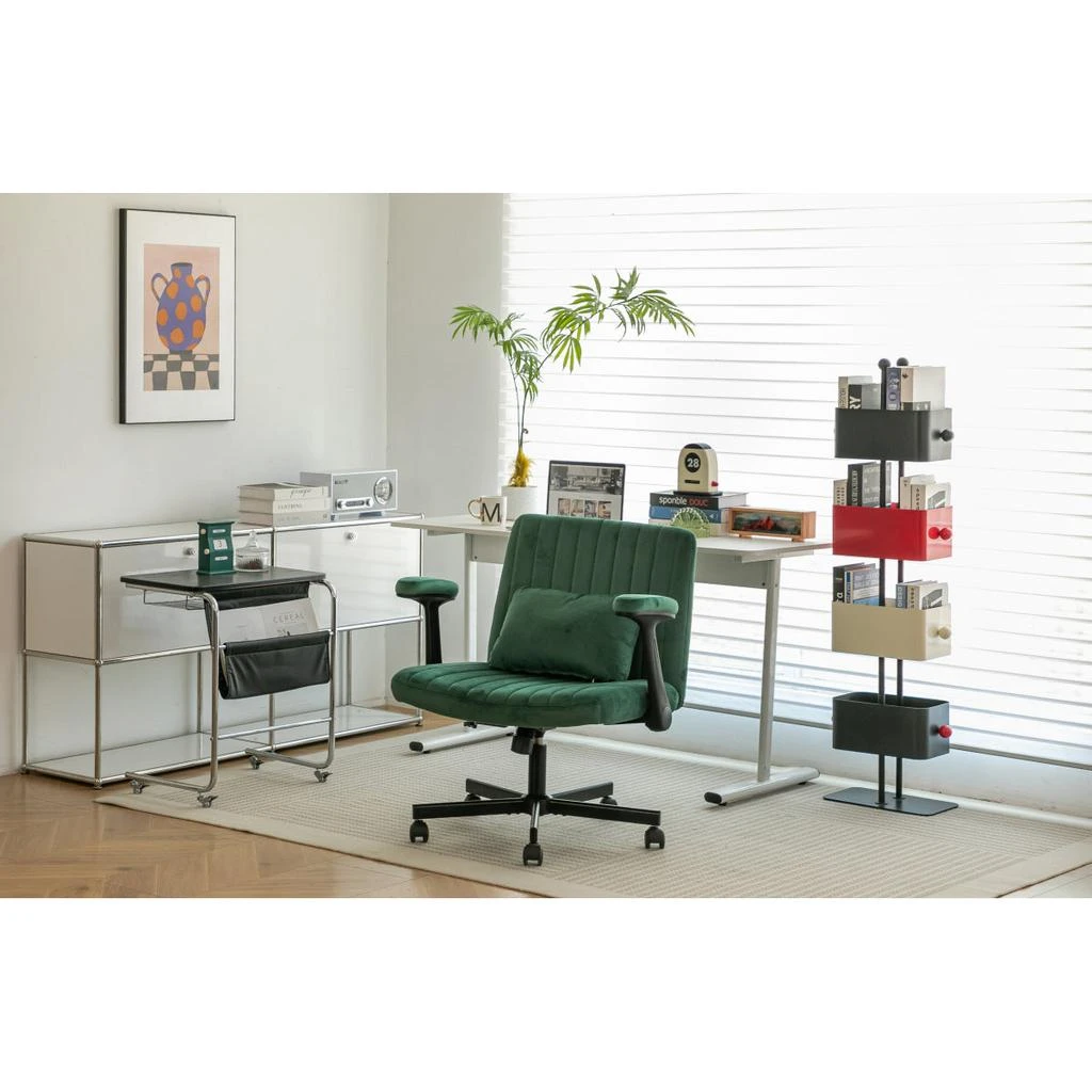 Streamdale Furniture Streamdale Green Velvet Criss Cross Armrest Office Chair 6