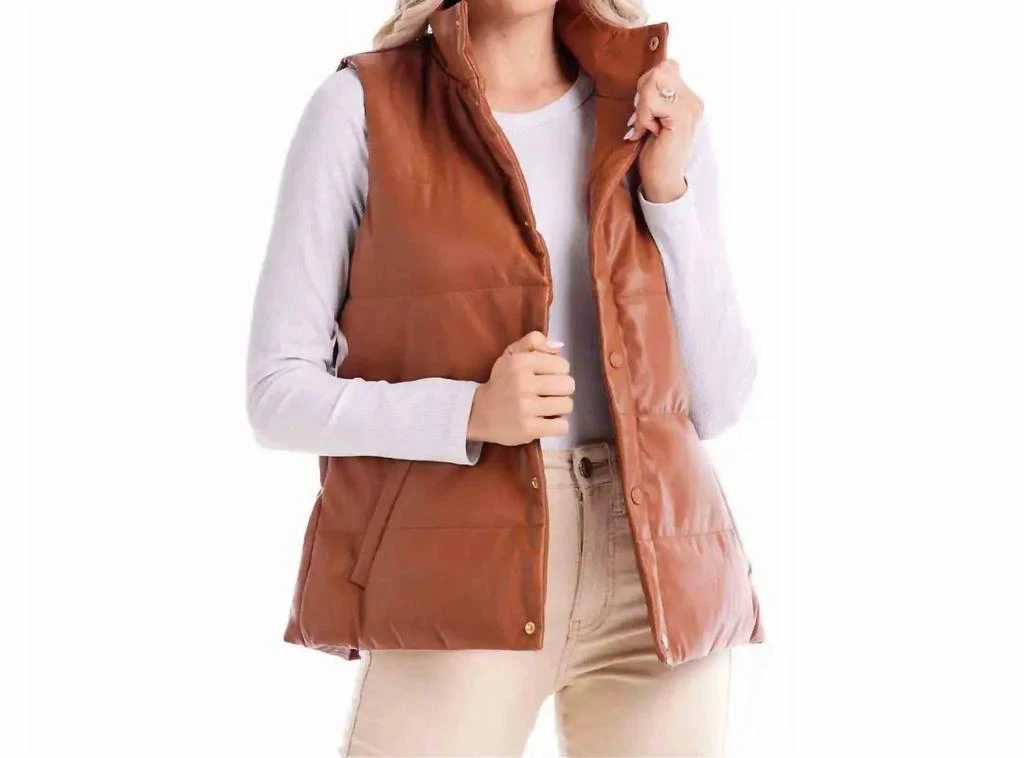 mudpie Boyd Faux Leather Vest In Brown 1