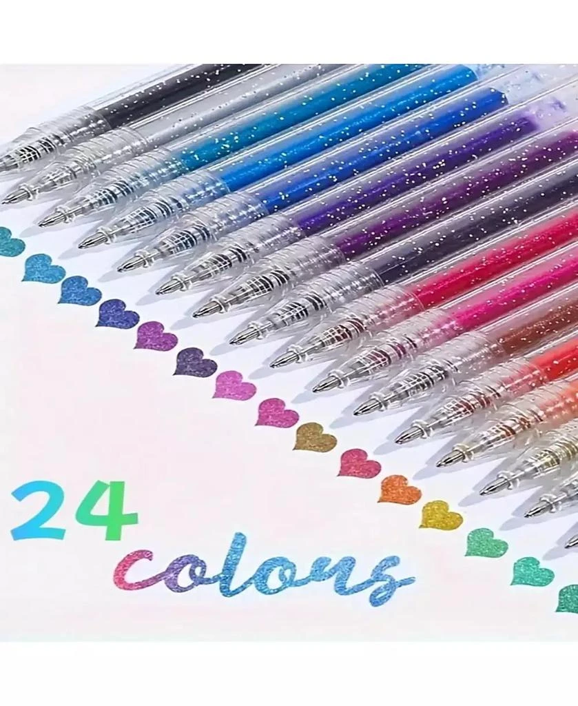 HTUTWOO 24 Colors Glitter Ballpoint Pen Set, Suitable for Writing, Drawing and Decoration, Shiny Ink Pen Ideal for Journals and Art Projects