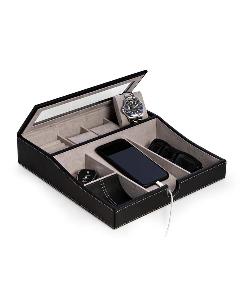 Bey-Berk Men's Personalized Leather %26 Velour Charge Station Tray 3