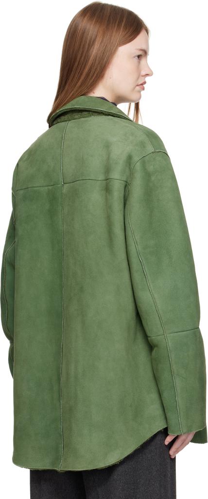 Shop Green Merino Mouton Shearling Shirt Jacket on Sale at
