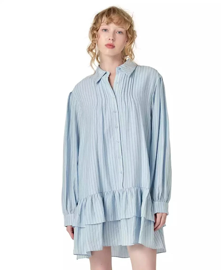 English Factory Women's Striped Blouson-Sleeve Drop-Waist Shirtdress 1