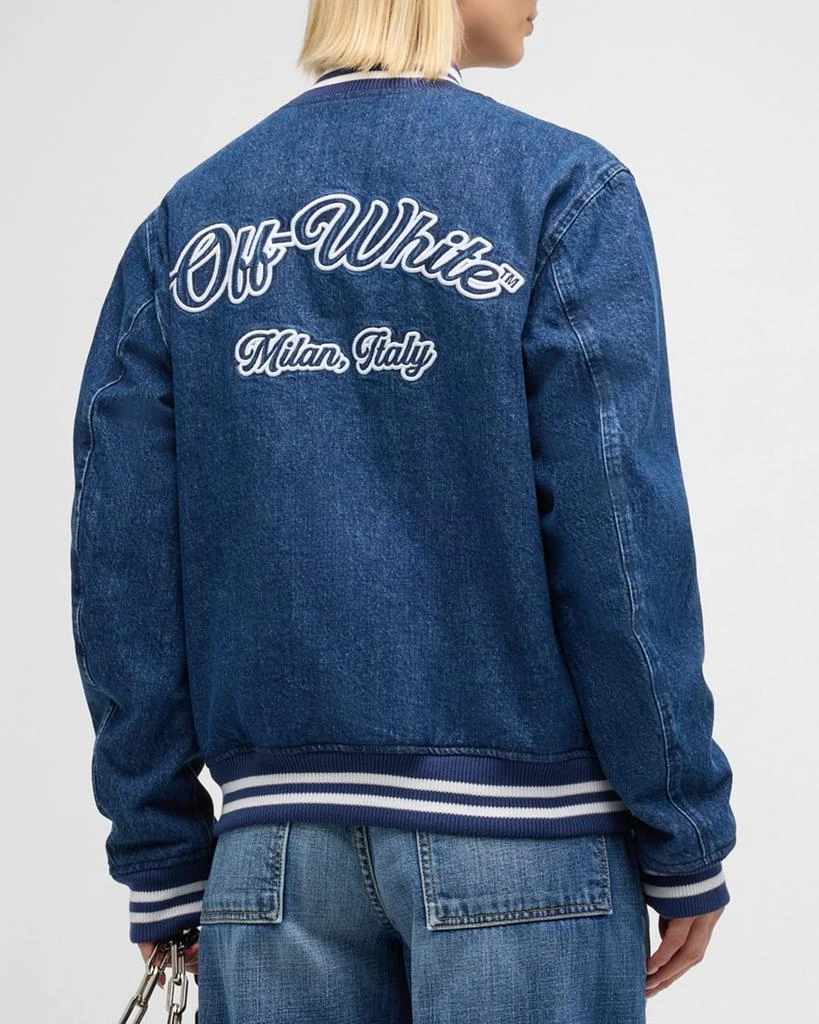 Off-White Logo Embroidered Denim Varsity Bomber Jacket 3