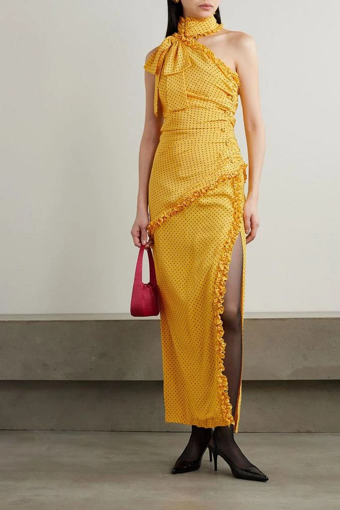 Alessandra Rich One-shoulder polka-dot silk crepe de chine maxi dress 2